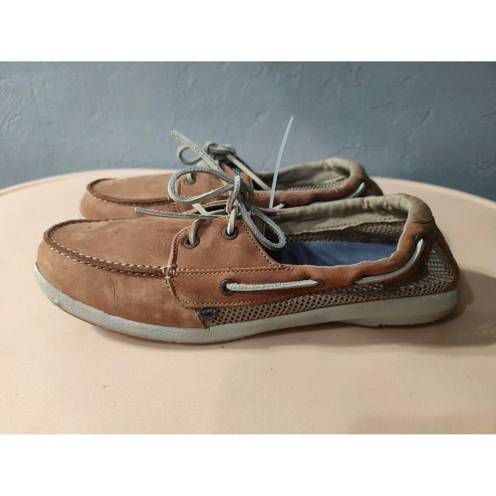 Columbia PFG Women's Delray Boat Shoe Size 11 Tan Leather Mesh Slip on Casual‎